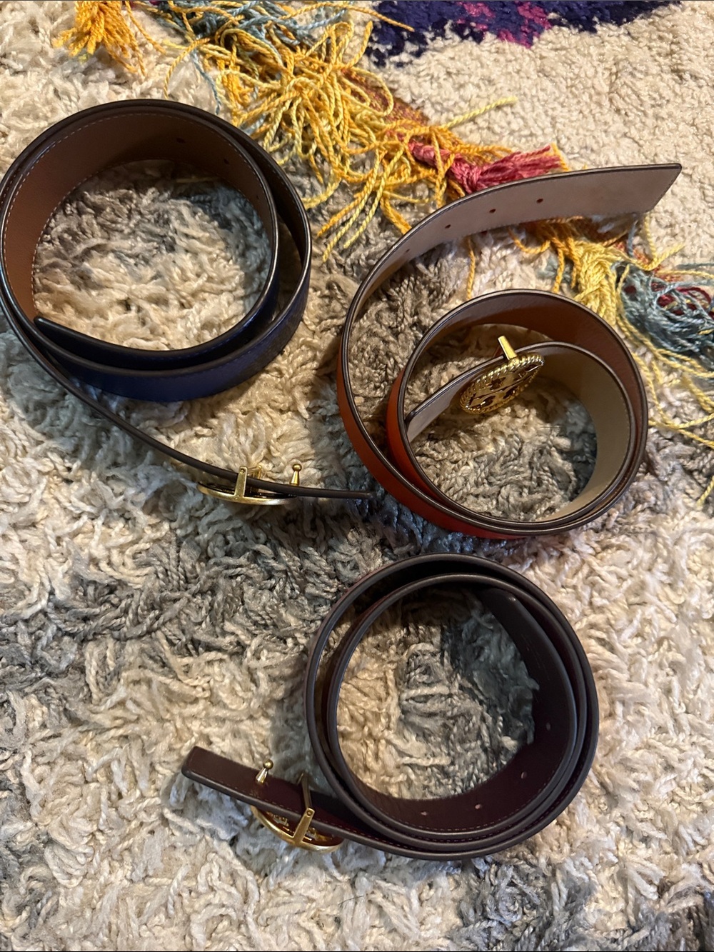 Tory Burch Reversible Leather Belts in Black, Brown and Tan with Gold Buckles
